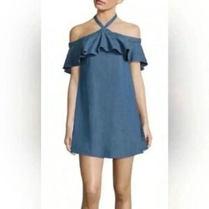 Alice and Olivia linen off shoulder casual sexy day 2nite denim  mini dress M